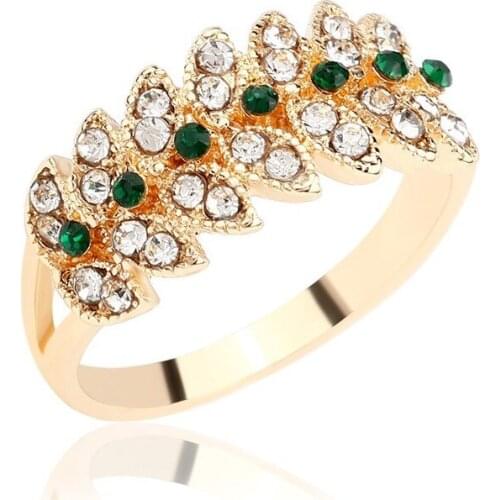 Hot Sale Exquisite New Womens Ring Fashion All-match Zircon Leaf Shape Ring Jewelry Accessories