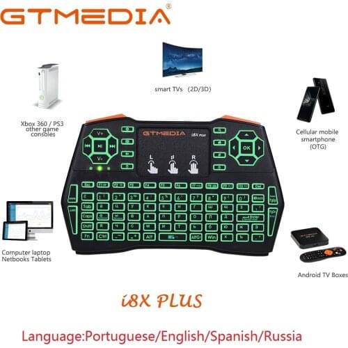 Hot GTMEDIA I8x Plus Wireless 2.4G Keyboard English Spanish Portuguese Air Mouse For Android TV BOX GTC X96 PS3 PC Mac