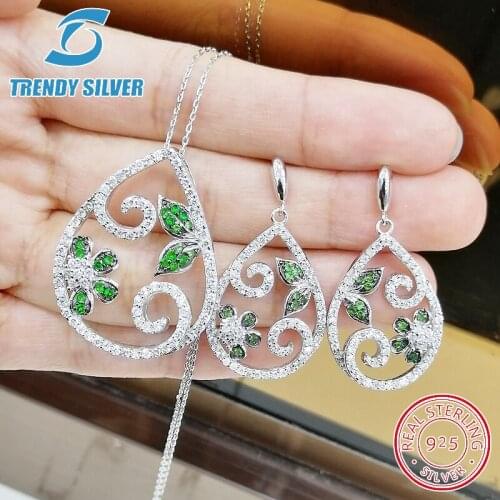 Complete pure 925 sterling silver zirconia clear CZ luxury jewelry set ring earrings for woman pendant necklace trendy design