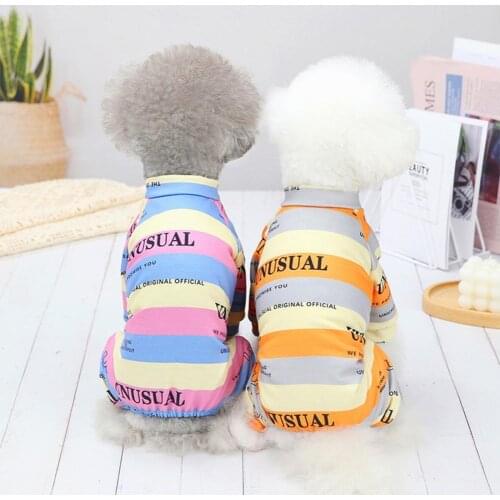 Summer Dog Costume Stylish Letter Stripe Printing Four-legged Polyester Comfortable Puppy Bodysuit Jumpsuit одежда для собак