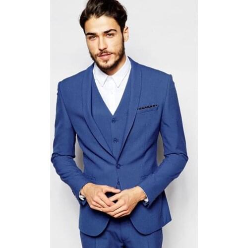 2019 Blue One Button Mens Slim Fit Suits Men Tailor Business Stylish Suits Male 3 Pieces Prom Wedding Suits Jacket+Pants+Vest