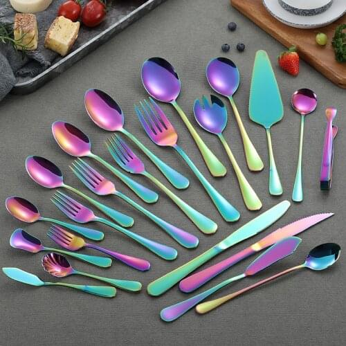 Titanium Plated Colorful Stainless Steel Tableware Set Color Coffee Spoon Western Steak Cutlery Spoon Set HZT