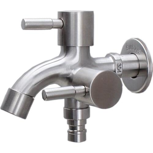 Wall Mounted Washing Machine Faucet Stainless Steel 1 in 2 out Water Tap Double Using Bibcock Taps Decorative Home Garden Tap