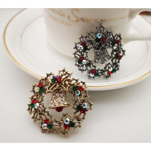 New Full rhinestones Christmas garland&Bell brooch Silver& Gold color Brooches for women with box CARA0108