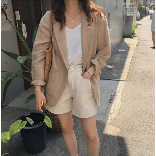 Summer Korean cotton and linen suit jacket female loose linen suit British style blazer women coats woman jacket
