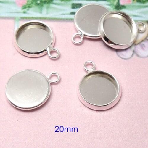 50 PCS Silver Pendant Tray,Fit 20mm Round Cabochon,Blank Bezel Cabochon Base Settings For DIY Photo Charms Pendant