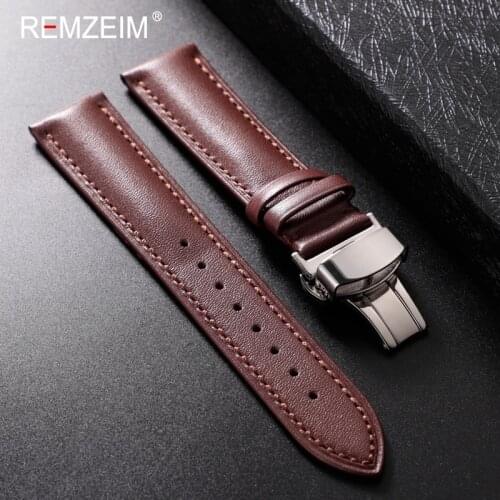 Genuine Leather Watchbands 18mm 20mm 22mm 24mm Women Men Calfskin Leather Watch Band Strap Butterfly Buckle Watch Accessories