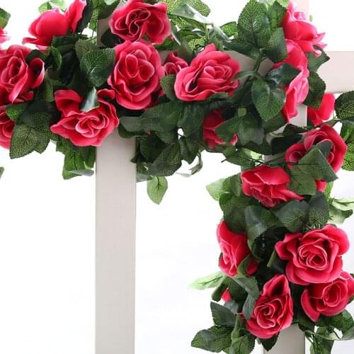 Retro Rose Flowers Rattan Artificial Silk Rose Simulation Decorative Flower Vine Wall Corridor Background Decoration 230cm Long