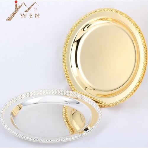Luxury Silver / Gold Charger Plates Metal Tray 25 CM/ 9.8" Round Nut Plates/ Sweet/ Cake Plates For home Christmas Decoration