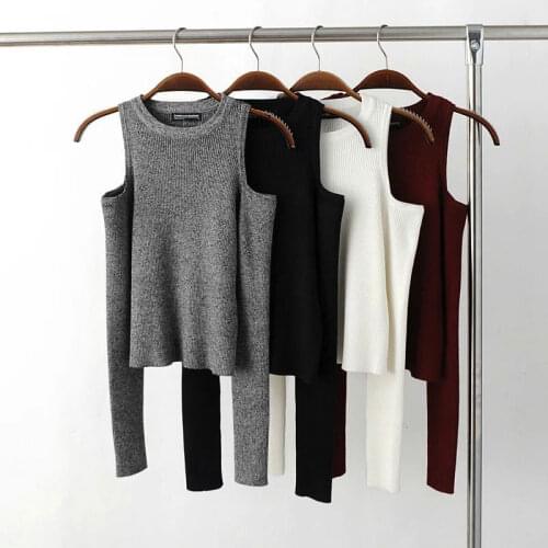 Sexy Basic Women Pullover Sweaters Female Elastic Knitted Sweater Women Off Shoulder Tops Cropped Pull Femme Short Sweaters 2019