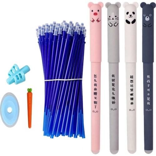 Animals Erasable Ballpoint Pen Set Kawaii Erasable Pen Erasable Refill Rod Washable Handle Pen Grip Blue/Black Ink Stationery