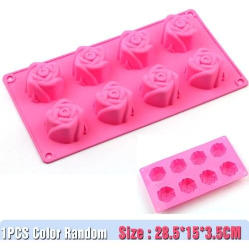 Silicone Cake Mold Soap Rose Mold Flower Baking Tools Chocolate For Jelly pudding cake Decorating Cookie 8 holes rose mold