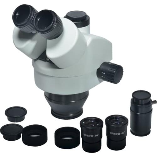 Simul-focal 7X-45X Trinocular Zoom Stereo Microscope Head Simul-focal Industrial Microscope WF10X 20mm Eyepiece Lens