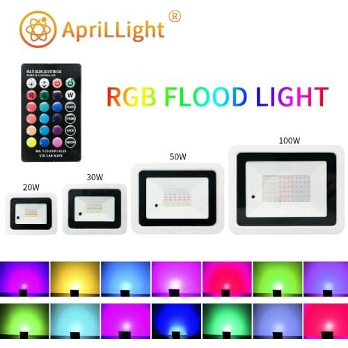 Led RGB Flood Light 20W 30W 50W 100W IP68 Outdoor Spotlight 220V/110V RGB Reflector Projector Lamp With Color Remote Controller