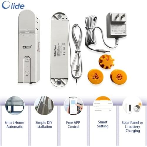 Olide Smart Motorized Chain Roller Blinds Shade Shutter Drive Motor Powered By Solar Panel and Charger Bluetooth APP Control