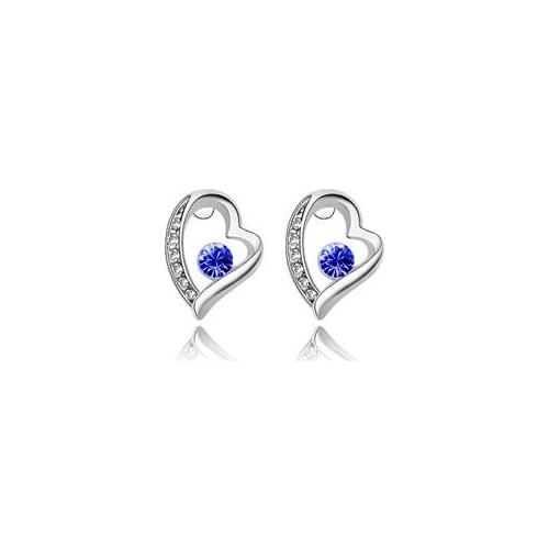 100% Fine ladies transparent classic earrings 925 sterling silver heart blue earrings bride Christmas gift E080