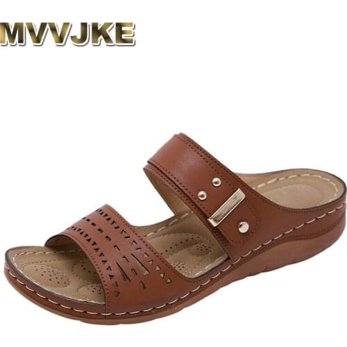 MVVJKE Shoes Woman Outdoor Slippers Summer Womens Ladies Thick Comfortable Hollow Flat Slipper Sandals Beach Casual shoes