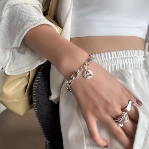 Letter Round Pendant Geometric Thick Chain Bracelets For Women Hip Hop Trendy Retro Gift Fine Jewelry SAB315