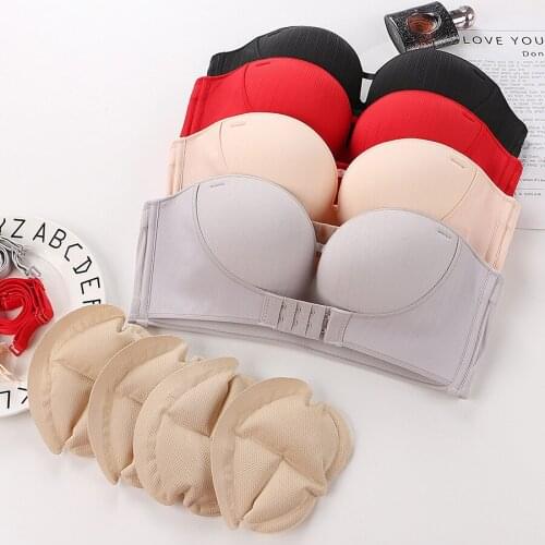 Women Sexy Invisible Bra Push Up Strapless Front Closure Cushion Cup Bralette Lingerie Seamless Small Chest Wedding Underwear