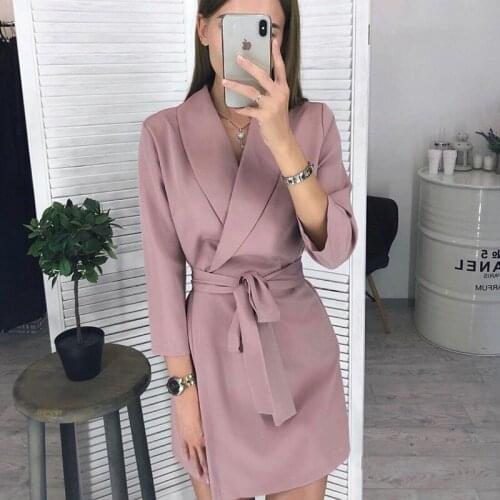 Women Vintage Sashes A-line Party Mini Dress Long Sleeve Notched Collar Solid Casual Elegant Dress 2021 Autumn New Fashion Dress