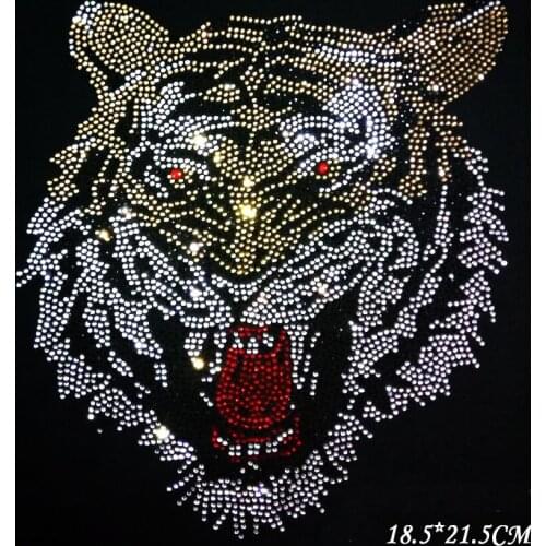 10pc/lot New Tiger head hot fix rhinestone for neckline,heat transfer motif for garment,diy accessories,embellishment