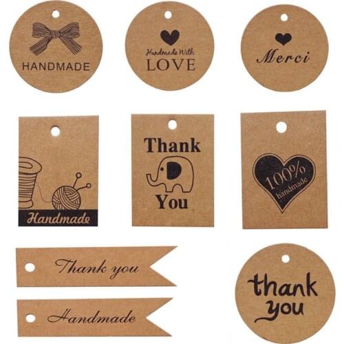 100pcs Kraft Paper Multi-style Packaging Hang Tags Thank You Gift Tag Wedding Birthday Party Candy Boxes Price Tags