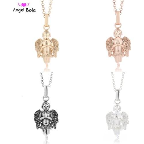 20.5mm Mexican Angel Wings Ball Necklace Lucky Essential Oil Pendant Jewelry Diffuser Necklace for Women and Baby Gift NL055