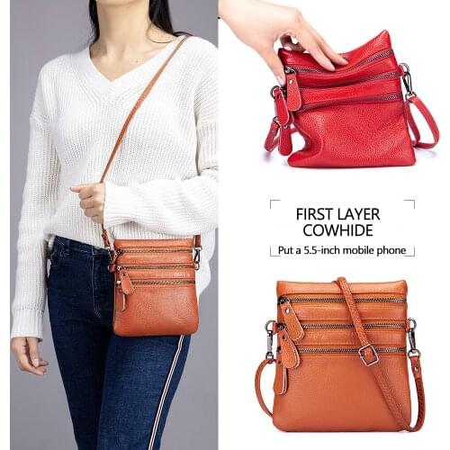 2021 Womens Shoulder Crossbody Bag Leather Fashion Mini Vertical Square Multi-Layer Zipper Large Capacity Mobile Phone Bag
