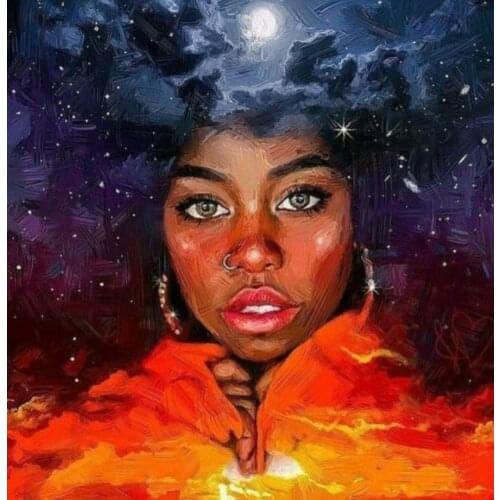 JMINE Div 5D abstract african american Woman girl Moon Night Full Diamond Painting kits art Portrait 3D paint by diamonds