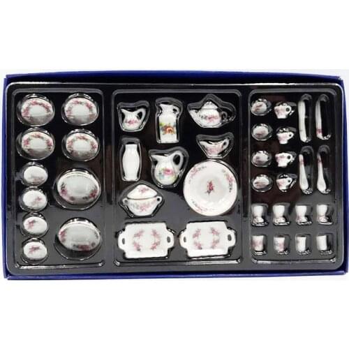 40Pcs/set 1:12 Dollhouse Miniature Tableware Porcelain Ceramic Tea Cup Dishes Diy Decoration