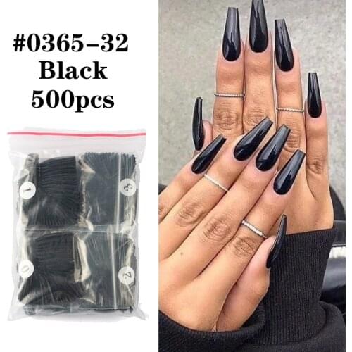 500pcs/pack Colorful False Nails Long Ballerina Coffin Shape Art Tips Acrylic Solid Color Ballerina Nails Manicure Faux Ongles