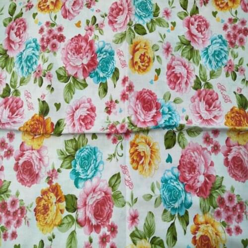 50x160cm Romantic Purple Pink & Blue Rose Flower Printed Cotton Fabric Twill Cloth for Patchwork Quilting Flesh Tissue
