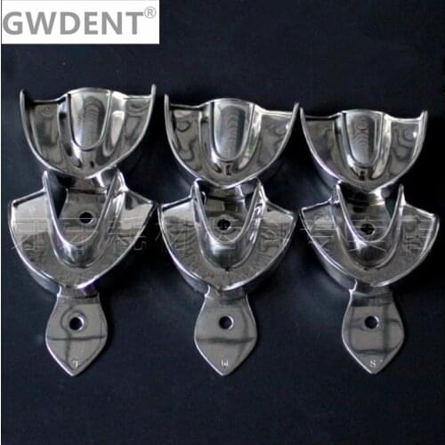 6pcs Dental Trays Denture Instruments Stainless steel Impression Tray no hole 3 types