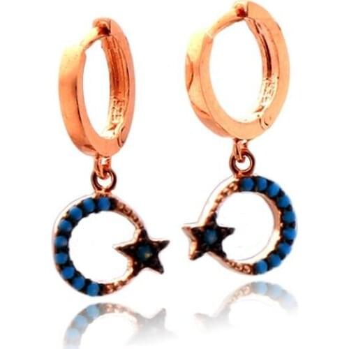 925 Sterling Earrings with Nano Turquoise Stone and Moon Star Design