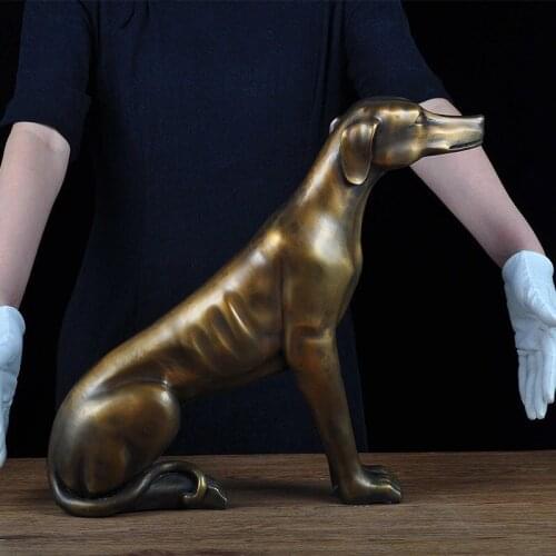 Home Decor Statue Sculpture Hand Carved Pure Copper Dog Zhaocai Home Furnishings Villa Living Room Office Crafts
