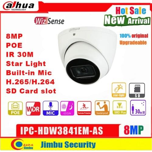 Dahua WizSense Network Camera 8MP IPC-HDW3841EM-AS star light POE built-in Mic Built-in IR LED max IR distance 30 m WDR