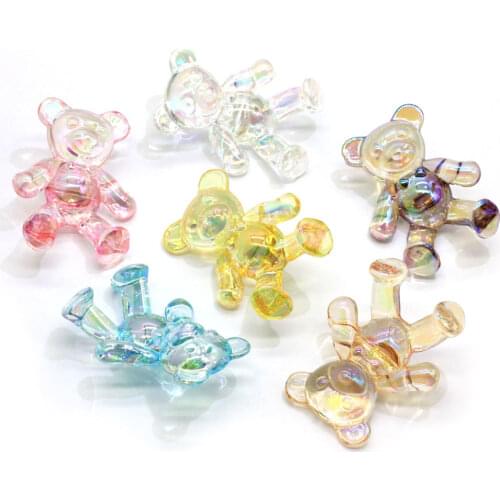 20pc Acrylic Resin Glitter Big Bear Rainbow Beads Transparent Colorful Back Hole Hair Ring Jewelry Making Accessory Kids Toy