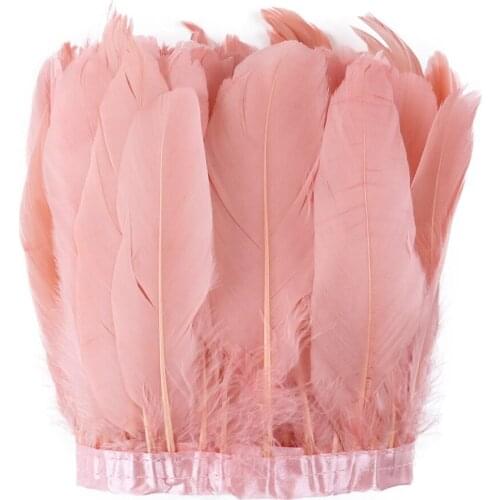 Shrimp Pink Goose Feather Trim Fringe Ribbon on Tape for Wedding Dresses Sewing Feathers Dyed 6-8 inch/15-20 cm