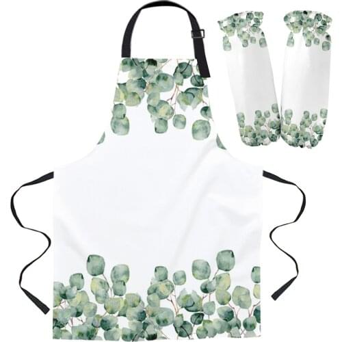 Tropical Plants Eucalyptus Leaves Kitchen Apron Baking Accessories Sleeveless Aprons for Men Women Home Cleaning Tools