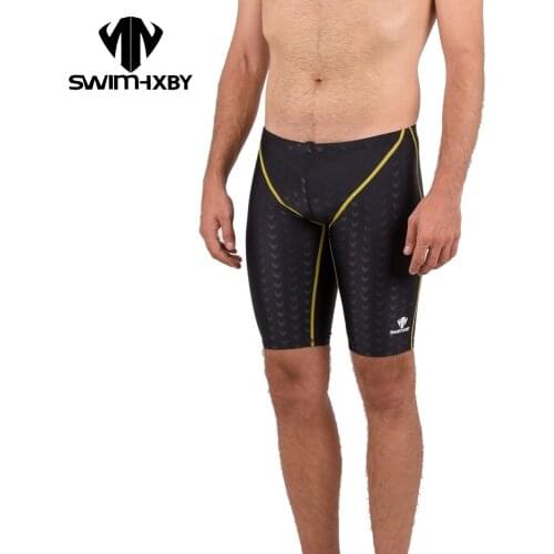 HXBY Professional Swimsuit Men Competition Swimwear Racing Training Male Jammer Swimsuit Quick Dry Mens Swimming Trunks