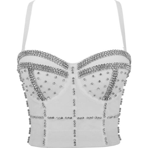 Summer Rhinestone Beads Shine Nightclub Sexy Top Women Crop Top To Wear Out Bra Push Up Bustier Corset Tops Female Mujer Clothes