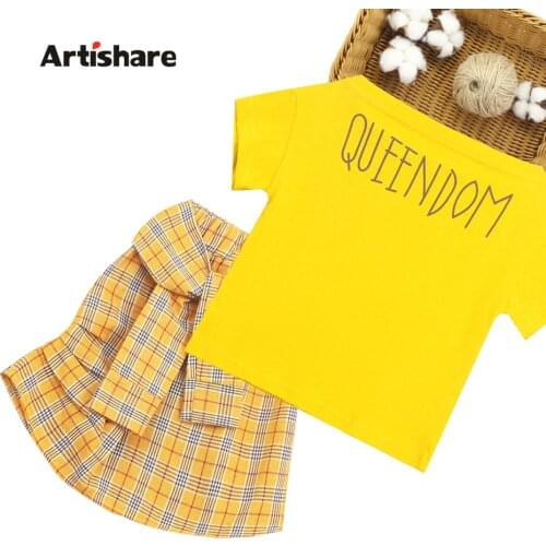 Girls Summer Clothes Tshirt + Plaid Skirt Suit For Girls Letter Outfit For Girls Casual Style Childrens Clothing