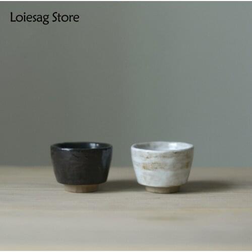 Loiesag 80ml Retro Handmade Stoneware Tea Cup Rock Ceramics Glaze Water Cup Kung Fu Drinkware Tea Set Tea Cup Set Horseshoe Cup
