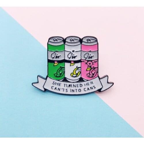 Cartoon Color Flower Ribbon Drink Can Enamel Brooch Custom Alloy Badge Cowboy Clothes Bag Pin Accessories Jewelry Gift Friend