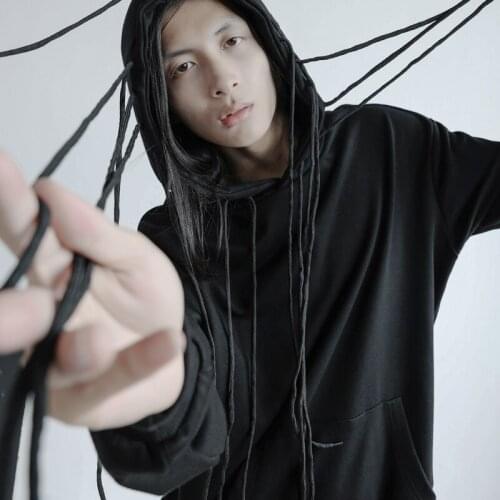 Large Yamamoto style personalized wear rope hooded loose Pullover Sweater tide brand mens dark minority coat