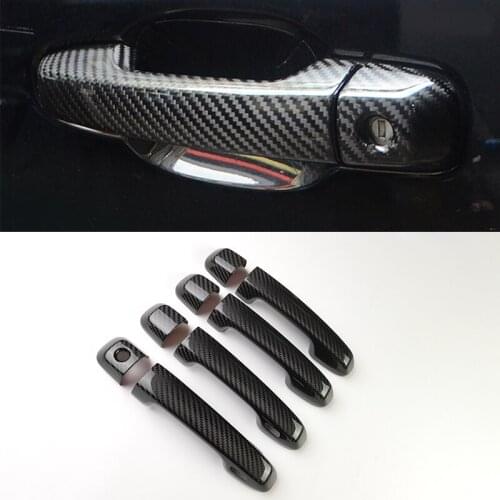 3K Real Carbon Fiber Car Exterior Door Handle Grab Cover Trim Sticker For Toyota Prado FJ150 2016-2020