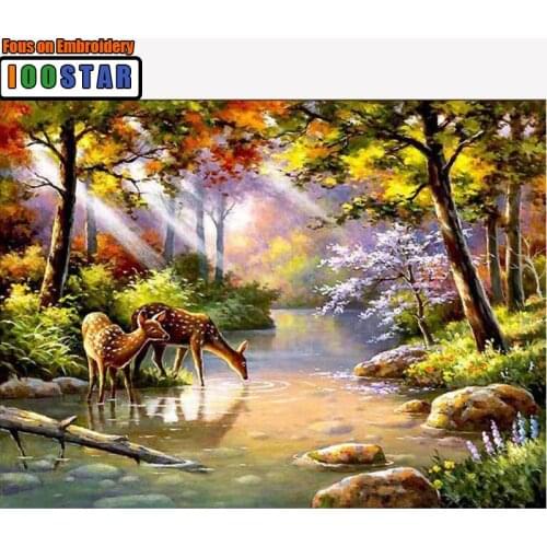 NEW 5D DIY Diamond Painting Cross Stitch Landscape Deer Crystal Needlework Diamond Embroidery Full Diamond Decorative