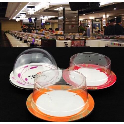 Plastic Lid For Sushi Dish Buffet Conveyor Belt Sushi Reusable Transparent Cake Dish Cover Restaurant Accessories SN3470