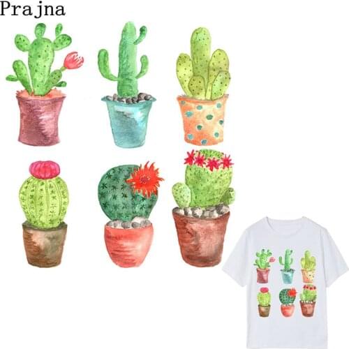 Prajna Cactus Patch For Clothing Washable Iron On Patches DIY T-shirt Sweater Heat transfer Kids Clothes Sticker Decor E