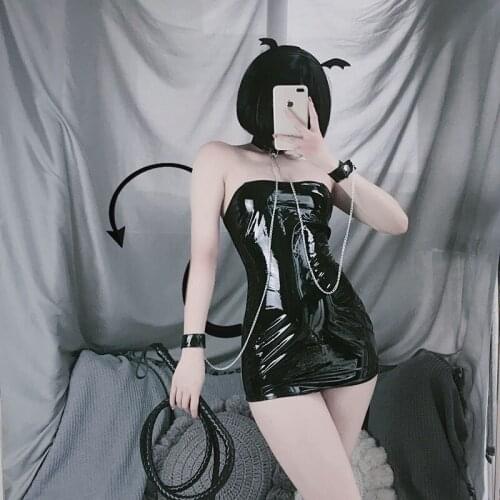 Sexy Lingerie BDSM Bandage Faux Leather Sex Slave Lesbian Black Chest wrap Open Crotch Handcuffs Nightclub Bodysuit For Women